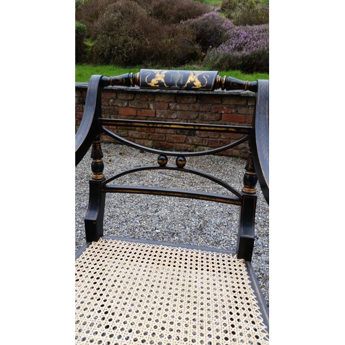 91 - A SUPERB SET OF EARLY 20TH CENTURY REGENCY STYLE EBONISED & GILT CHAIRS, (4 + 2 CARVERS), The entire... 