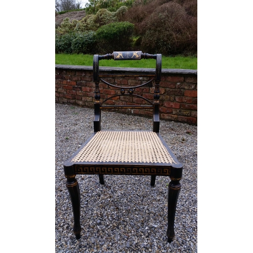 91 - A SUPERB SET OF EARLY 20TH CENTURY REGENCY STYLE EBONISED & GILT CHAIRS, (4 + 2 CARVERS), The entire... 