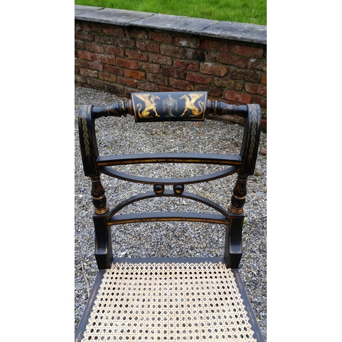 91 - A SUPERB SET OF EARLY 20TH CENTURY REGENCY STYLE EBONISED & GILT CHAIRS, (4 + 2 CARVERS), The entire... 