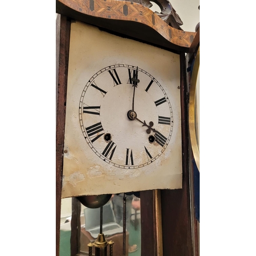 105 - A GOOD QUALITY 19TH CENTURY FINELY INLAID TUNBRIDGEWARE WALL CLOCK	the case with original hinged gla... 