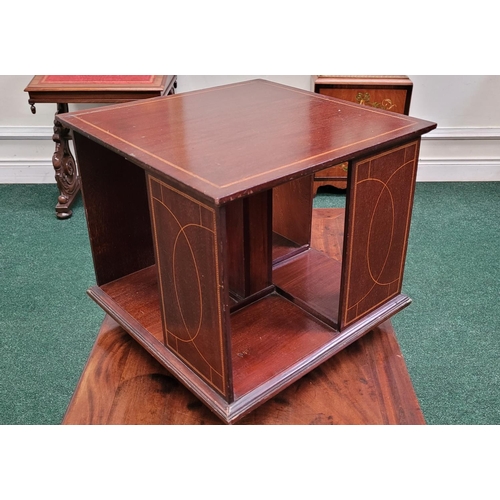 106 - A GOOD QUALITY MAHOGANY & SATINWOOD INLAID TABLE TOP REVOLVING / ROTATING BOOKCASE	, excellent size,... 