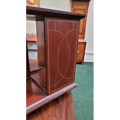 106 - A GOOD QUALITY MAHOGANY & SATINWOOD INLAID TABLE TOP REVOLVING / ROTATING BOOKCASE	, excellent size,... 