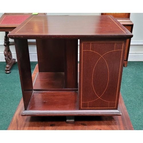 106 - A GOOD QUALITY MAHOGANY & SATINWOOD INLAID TABLE TOP REVOLVING / ROTATING BOOKCASE	, excellent size,... 