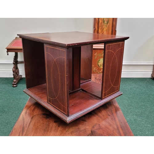 106 - A GOOD QUALITY MAHOGANY & SATINWOOD INLAID TABLE TOP REVOLVING / ROTATING BOOKCASE	, excellent size,... 