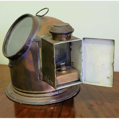 107 - A VINTAGE BRASS SESTREL BOAT/SHIPS COMPASS & BINNACLE,	the gimbaled compass is housed in a brass bin... 