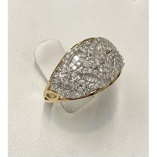 11 - A STUNNING 9CT YELLOW GOLD BOMBAY STYLE DIAMOND CLUSTER RING, with stunning leaf & flower design to ... 