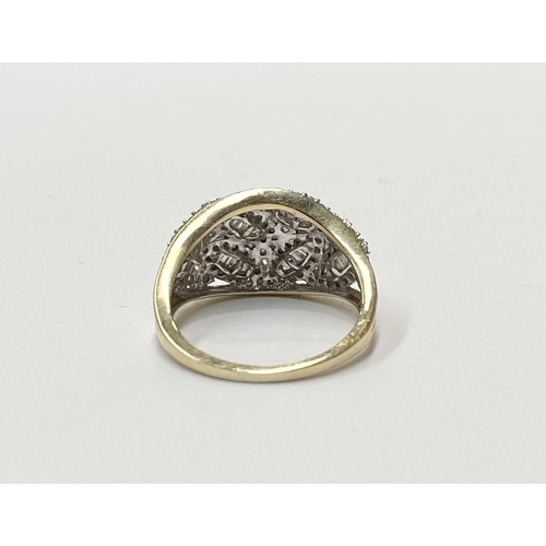 11 - A STUNNING 9CT YELLOW GOLD BOMBAY STYLE DIAMOND CLUSTER RING, with stunning leaf & flower design to ... 