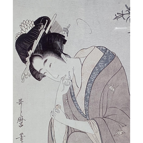 110 - AFTER KITAGAWA UTAMARO (JAPANESE, 1754-1806), “YOUNG GIRL FACING LEFT”, coloured print reproduction ... 