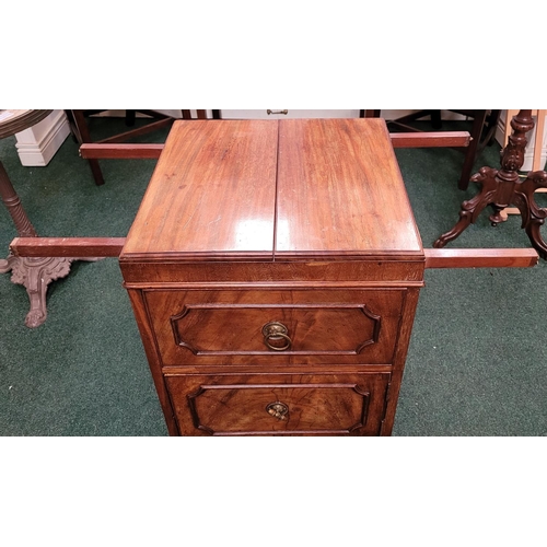 12 - A VERY FINE MILITARY 19TH CENTURY MAHOGANY DRESSING CHEST/CABINET, the top folds out and rests upon ... 