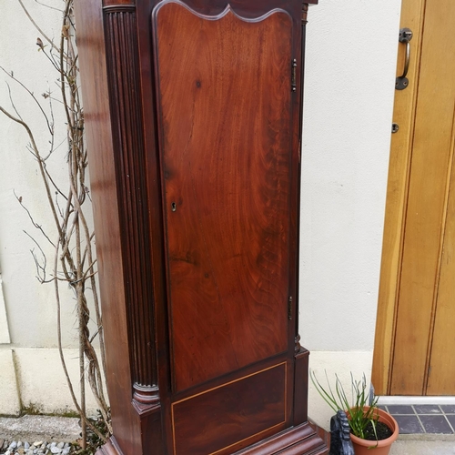 122 - A THOMAS RAINEY MAHOGANY GRANDFATHER LONGCASE CLOCK, includes p.w.o weights, pendulum and key. With ... 