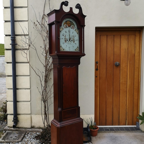 122 - A THOMAS RAINEY MAHOGANY GRANDFATHER LONGCASE CLOCK, includes p.w.o weights, pendulum and key. With ... 