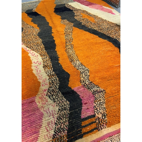 140 - A VIBRANT BERBER BOUJAD MOROCCAN RUG, with expressive design, with great texture; rich orange, brown... 