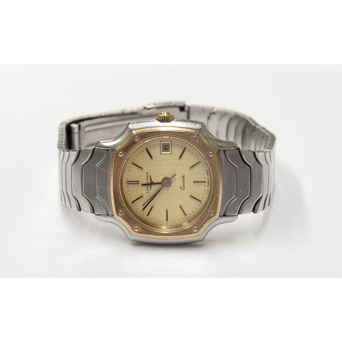 144 - A LADIES LONGINES QUARTZ STAINLESS STEEL WRIST WATCH, Swiss made, with number to the back. Nice cont... 