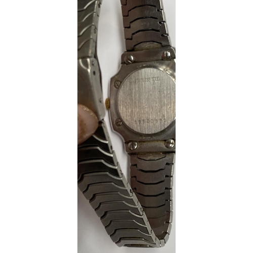 144 - A LADIES LONGINES QUARTZ STAINLESS STEEL WRIST WATCH, Swiss made, with number to the back. Nice cont... 