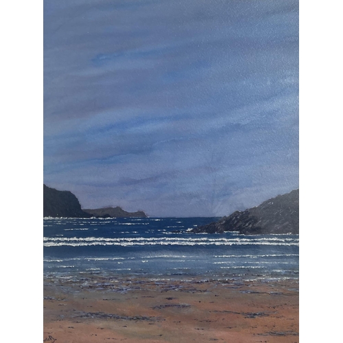 155 - KATIE BUTTIMER, (IRISH 20TH CENTURY), CLOGHER BEACH, on the Dingle Peninsula. Acrylic on paper, sign... 