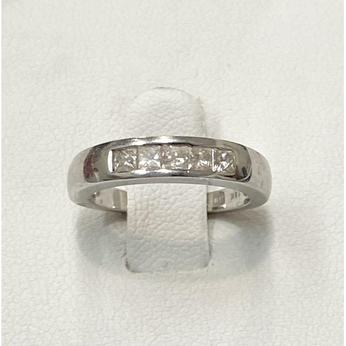 183 - AN 18CT WHITE GOLD FIVE STONE PRINCESS CUT DIAMOND RING, diamond weight  .50 cts, channel set diamon... 