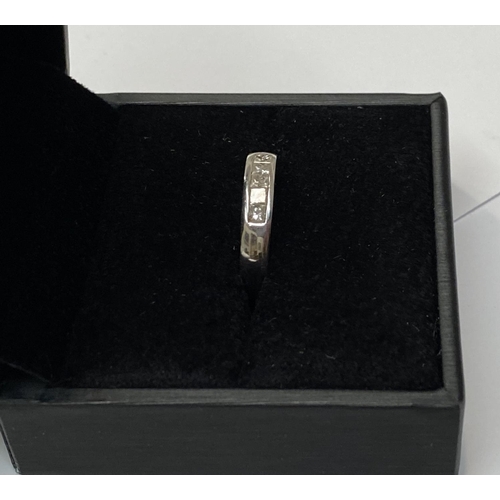 183 - AN 18CT WHITE GOLD FIVE STONE PRINCESS CUT DIAMOND RING, diamond weight  .50 cts, channel set diamon... 