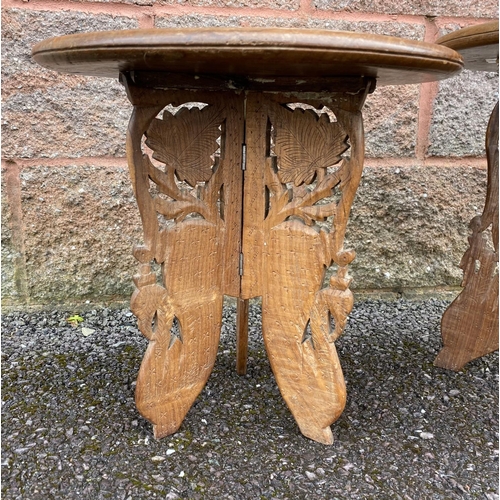 192 - A PAIR OF HAND CARVED INDIAN SHEESHAM WOOD STANDS/STOOLS, beautifully carved floral design with ivor... 