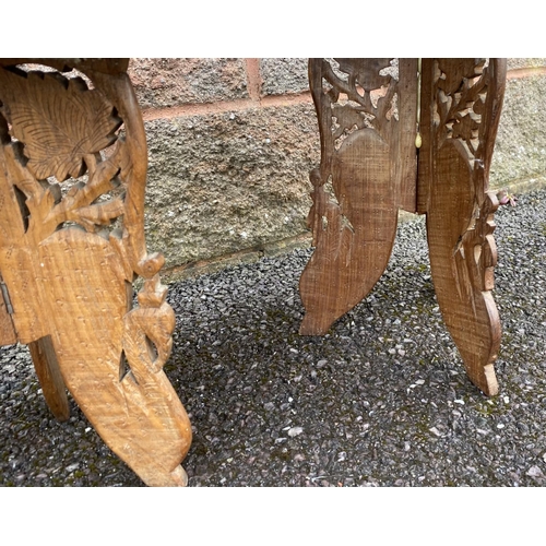 192 - A PAIR OF HAND CARVED INDIAN SHEESHAM WOOD STANDS/STOOLS, beautifully carved floral design with ivor... 