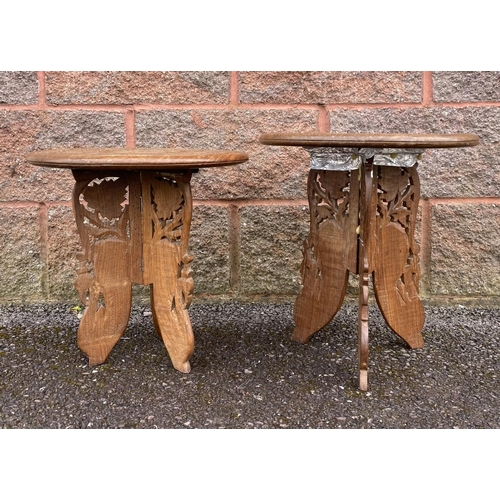 192 - A PAIR OF HAND CARVED INDIAN SHEESHAM WOOD STANDS/STOOLS, beautifully carved floral design with ivor... 