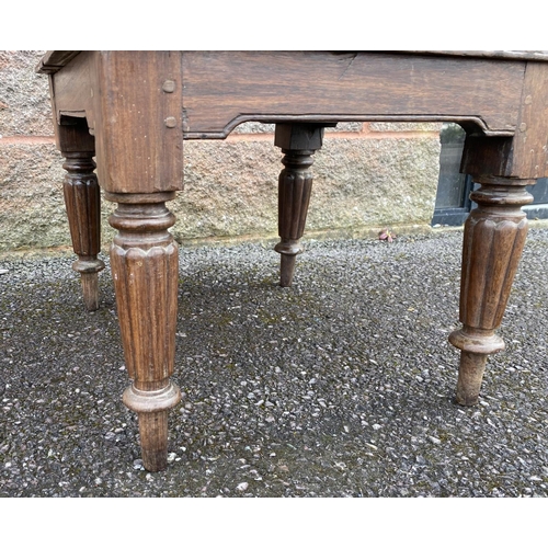 193 - A LATE 19TH CENTURY MAHOGANY SQUARE SIDE/COFFEE TABLE, having a gadroon edge, standing on turned leg... 