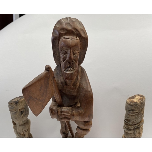 196 - AN ASSORTED COLLECTION OF CARVED WOODEN AFRICAN PIECES, to include (i) carved wood male figure holdi... 