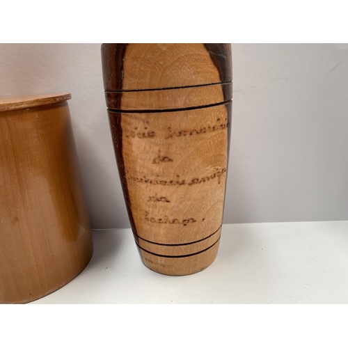 199 - A PORTUGESE HARDWOOD TABLEWARE LOT, to include hardwood cup made in various woods, labelled ‘Tornead... 