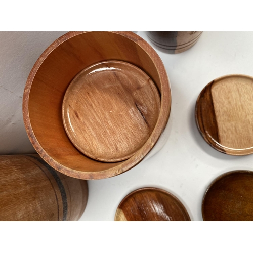 199 - A PORTUGESE HARDWOOD TABLEWARE LOT, to include hardwood cup made in various woods, labelled ‘Tornead... 