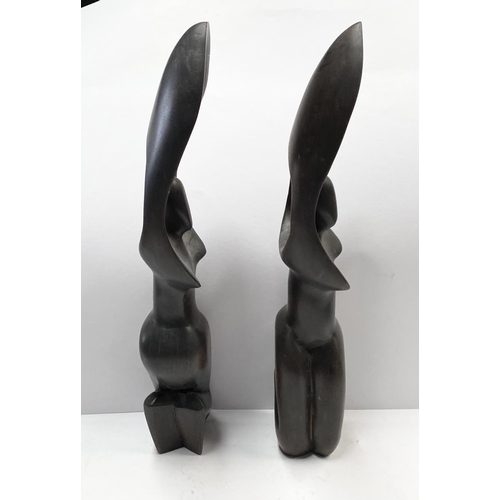 203 - A PAIR OF ART DECO STYLE CAST SCULPTURES, in the form of abstracted female figures, dimensions: 31cm... 