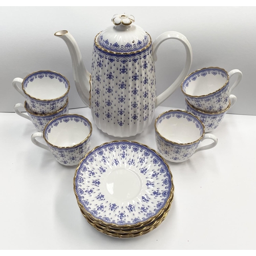 204 - A VINTAGE SPODE FINE BONE CHINA TEA SET, in the ‘Fleur de Lys Blue’ pattern, to include a teapot, si... 