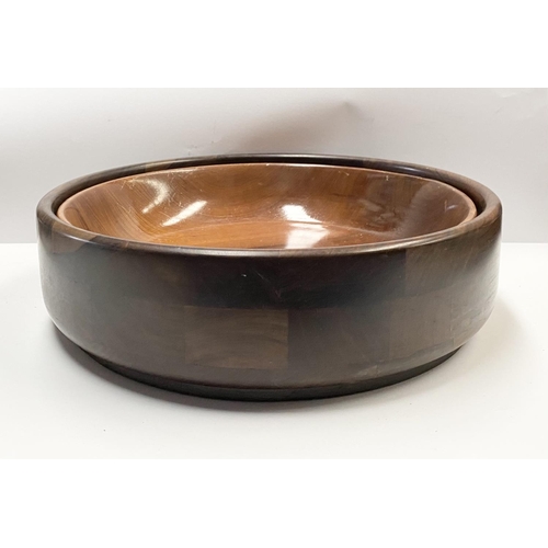 229 - AN ARTES MIEHL HARDWOOD FRUIT BOWL, along with one other, dimensions: larger 31cm diameter approx.