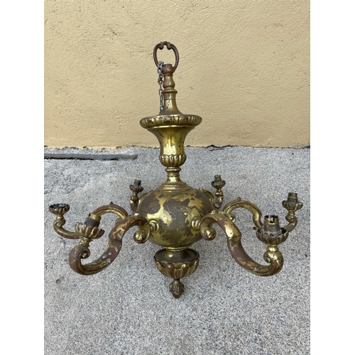 236 - A HEAVY METAL CHANDELIER LIGHT SUITE, includes four chandeliers, two with six branches, and two with... 