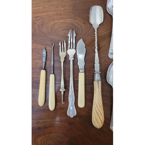 237 - A MIXED CUTLERY LOT; includes; set of 6 1856 R. Wallace tea spoons, and other items including a marr... 