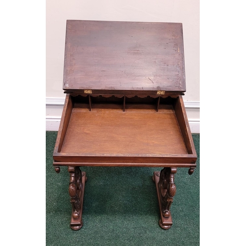 27 - A VERY FINE 19TH CENTURY MAHOGANY LEATHER TOPPED WRITING DESK, 	the top with brass gallery railing a... 