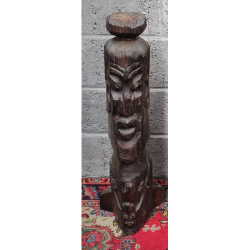 292 - A FIGURATIVE WOODEN SCULPTURAL CARVING, possibly African in origin. Showing a full head with carved ... 