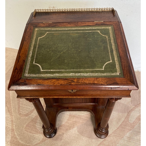 43 - A VERY FINE WILLIAM IV ROSEWOOD DAVENPORT DESK, with raise brass gallery to the back, a green gilt l... 