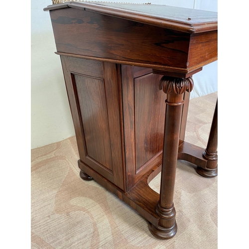 43 - A VERY FINE WILLIAM IV ROSEWOOD DAVENPORT DESK, with raise brass gallery to the back, a green gilt l... 