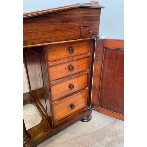 43 - A VERY FINE WILLIAM IV ROSEWOOD DAVENPORT DESK, with raise brass gallery to the back, a green gilt l... 