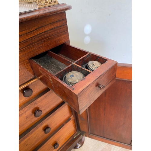 43 - A VERY FINE WILLIAM IV ROSEWOOD DAVENPORT DESK, with raise brass gallery to the back, a green gilt l... 