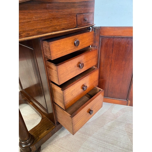 43 - A VERY FINE WILLIAM IV ROSEWOOD DAVENPORT DESK, with raise brass gallery to the back, a green gilt l... 