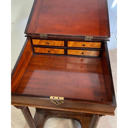 43 - A VERY FINE WILLIAM IV ROSEWOOD DAVENPORT DESK, with raise brass gallery to the back, a green gilt l... 