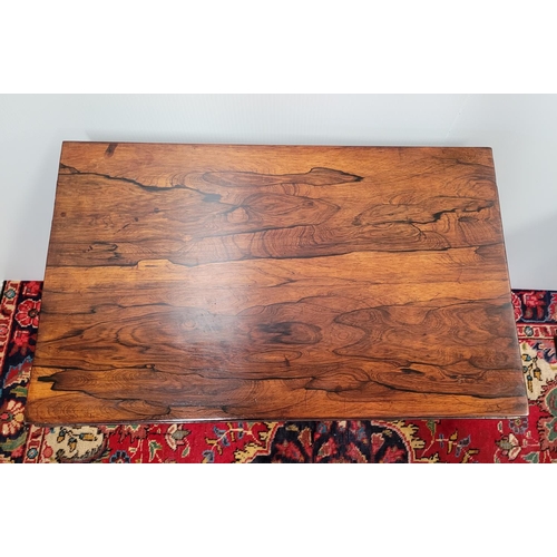 59 - A VERY FINE 19TH CENTURY ROSEWOOD FOLD OVER CARD TABLE, the fold over top swivels smoothly anti cloc... 