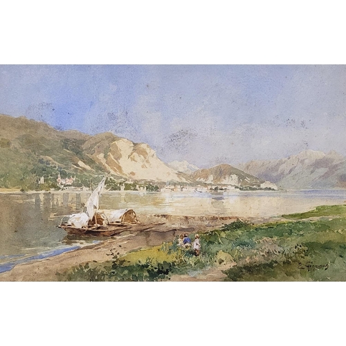 6 - EUGENIO GIGNOUS (ITALIAN 1850 - 1906) VIEW OF LAKE MAGGIORE, circa 1885. Watercolour on paper, laid ... 