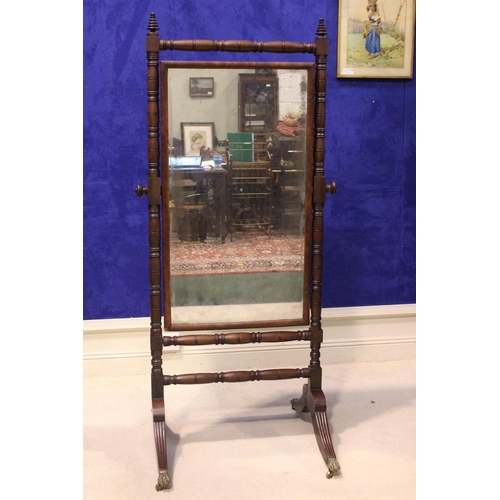 7 - A VERY FINE IRISH EARLY 19TH CENTURY MAHOGANY CHEVAL DRESSING MIRROR, circa 1830, having ring turned... 