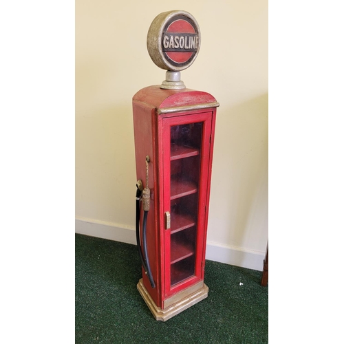 77 - A VINTAGE STYLE ‘GASOLINE’ PUMP CABINET,	 with glazed door, opens to reveal shelved interior. Would ... 