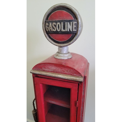 77 - A VINTAGE STYLE ‘GASOLINE’ PUMP CABINET,	 with glazed door, opens to reveal shelved interior. Would ... 