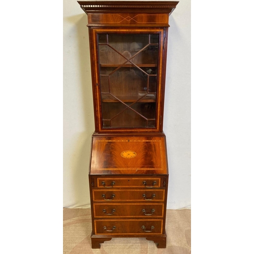 83 - A WILLIAM IV STYLE MAHOGANY GLAZED MAHOGANY BUREAU BOOKCASE, with moulded cornice, astral glazed gla... 