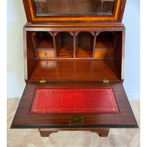 83 - A WILLIAM IV STYLE MAHOGANY GLAZED MAHOGANY BUREAU BOOKCASE, with moulded cornice, astral glazed gla... 