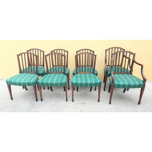 9 - A SET OF EIGHT IRISH MAHOGANY ANTIQUE DINING CHAIRS, possibly Cork, each chair with curved crest rai... 