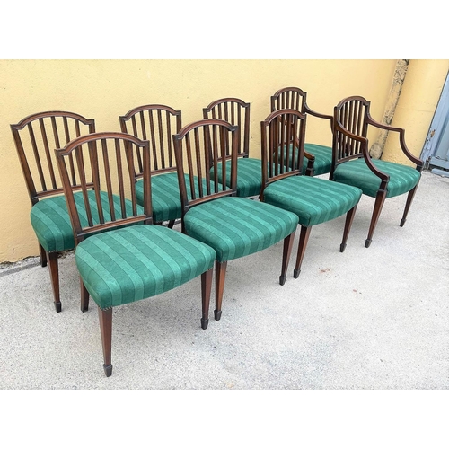 9 - A SET OF EIGHT IRISH MAHOGANY ANTIQUE DINING CHAIRS, possibly Cork, each chair with curved crest rai... 